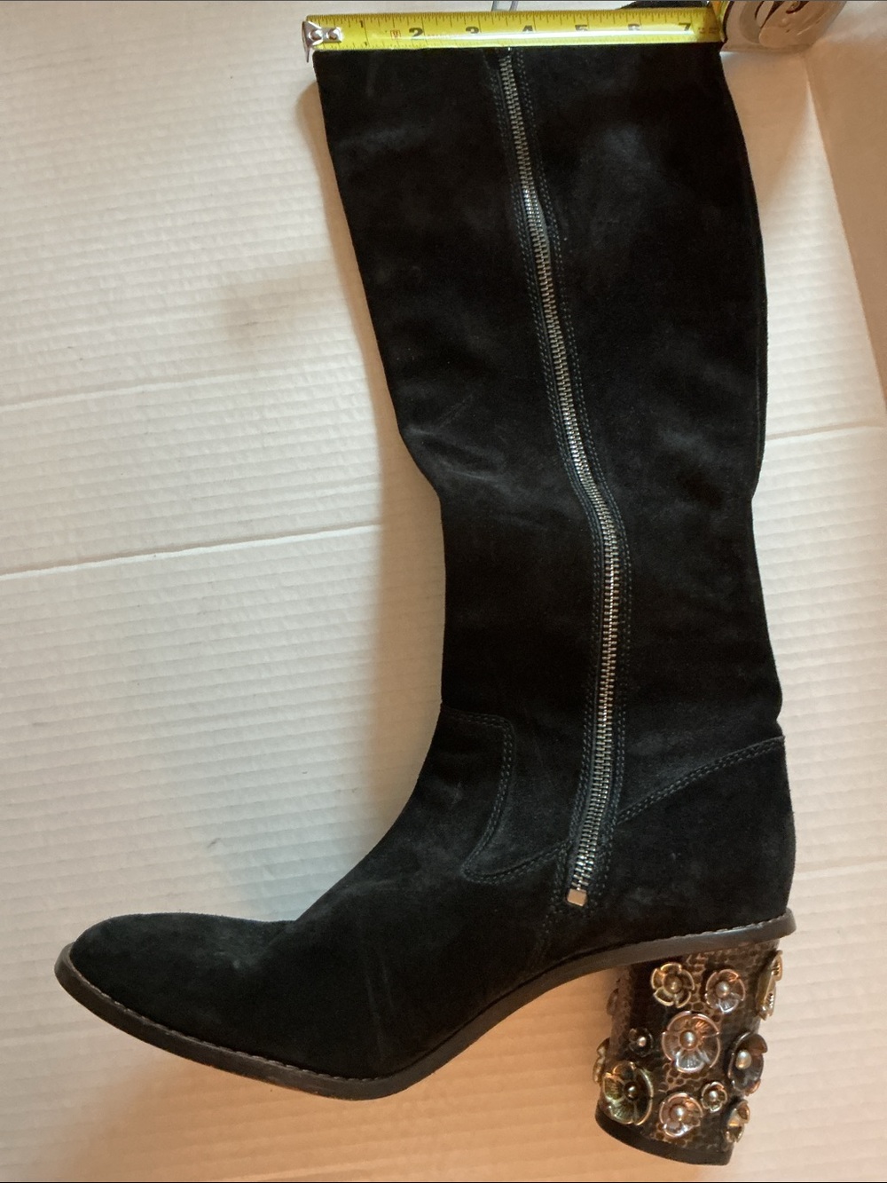 Coach Black Suede Knee-High and Ankle Boots with Embellished Heels - Picture 9 of 9